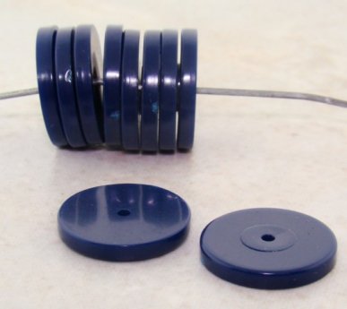 (image for) NAVY 2X15MM FLAT ROUND SPACER BEADS - Lot of 12