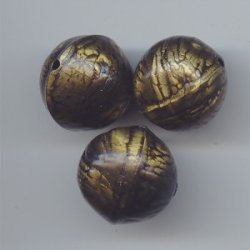ANTIQUE GOLD METALLIC 20MM TEXTURED WALNUT BEADS - Lot of 12