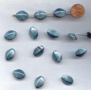 (image for) BLUE METALLIC MARBLE 17x14mm. OVAL PEDAL BEADS - Lots of 12