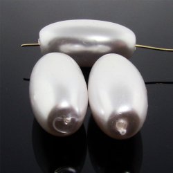 WHITE PEARLIZED 40X20MM SMOOTH OVAL BEADS - Lot of 12