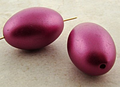 PINK METALLIC 35X24MM SMOOTH OVAL BEADS - Lot of 12