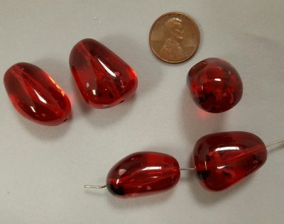 (image for) RUBY, JET, WHITE CONFETTI 26mm. SMOOTH NUGGET BEADS - Lots of 12
