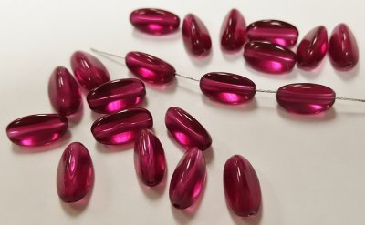 FUCHSIA 11x6mm. SMOOTH OVAL TRIANGLE TUBE BEADS - Lots of 12
