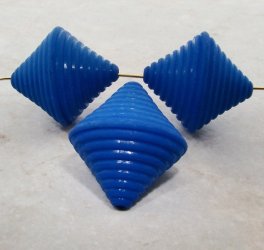 BLUE MATTE 30X28MM GROOVED BICONE BEADS - Lot of 12