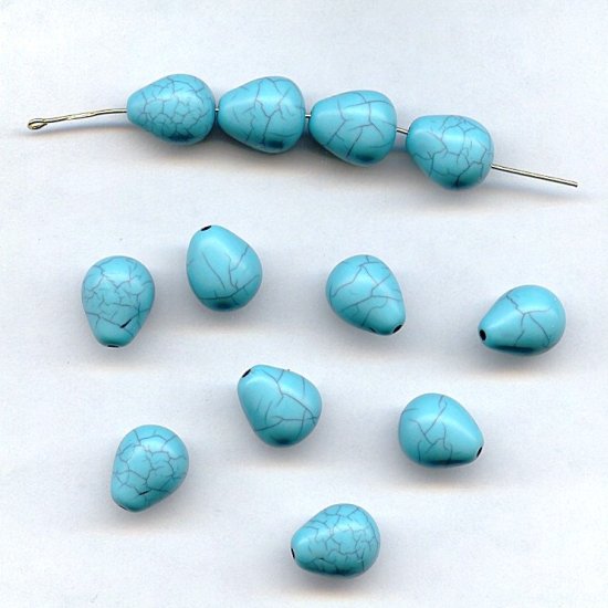 (image for) TURQUOISE MATRIX 13X10MM SMOOTH TEAR DROP BEADS - Lot of 12
