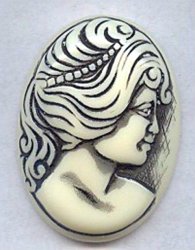 BLACK WASH 40X30MM OVAL LADY HEAD CAMEOS - Lot of 12