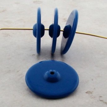 BLUE 24X6MM SAUCER SPACER BEADS - Lot of 12