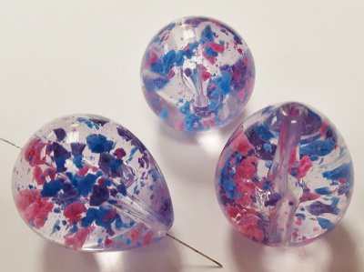 CRYSTAL BLUE PINK CONFETTI 29x24mm. TEAR DROP BEADS - Lots of 12