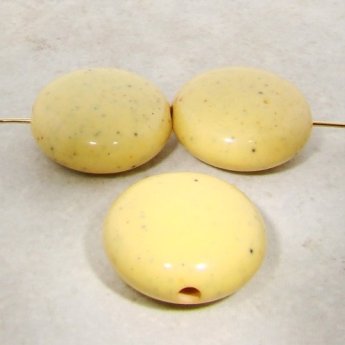 BEIGE SPECKLED 24X12MM FLAT ROUND BEADS - Lot of 12