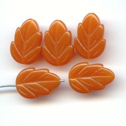 CORNELIAN 20X15MM FLAT ETCHED LEAF BEADS - Lot of 12
