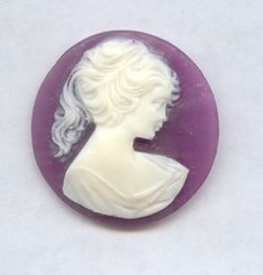 PURPLE 30MM ROUND LADY HEAD CARVED CAMEOS - Lot of 12