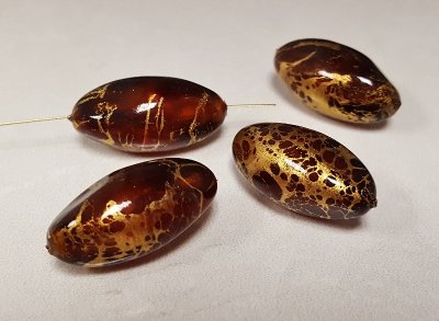 TORTOISE GOLD SPLASH 28x14mm. BAROQUE OVAL BEADS - Lots of 12