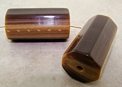 BROWN HORN 48X25MM OCTAGON BARREL BEADS - Lot of 12