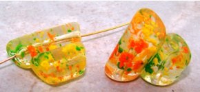 YELLOW GREEN ORANGE 27X23MM TRIANGLE 2-HOLE BEADS - Lot of 12
