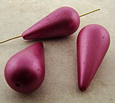 PINK METALLIC 37X18MM SMOOTH TEAR DROP BEADS - Lot of 12