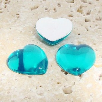 Aqua Jewel Smooth - 18mm. Heart Domed Cabochons - Lots of 144