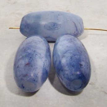 BLUE MARBLE 39X19MM OVAL SMOOTH BEADS - Lot of 12