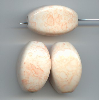 (image for) WHITE ORANGE MARBLE 30X18MM OVAL BEADS - Lot of 12