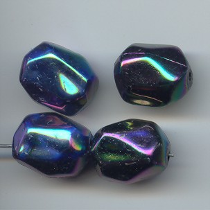 BLUE AB SCARABE' 19X15MM NUGGET BEADS - Lot of 12