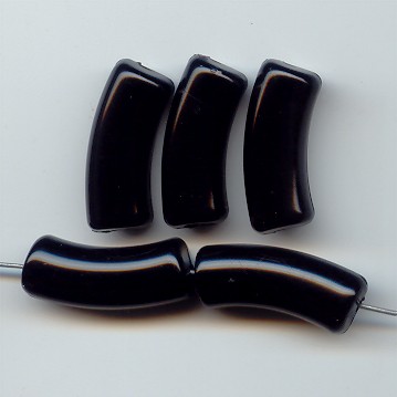 (image for) JET BLACK 25x10mm. NOODLE BEADS - Lot of 12