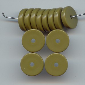 (image for) KHAKI GREEN 3X14MM DISC SPACER BEADS - Lot of 12