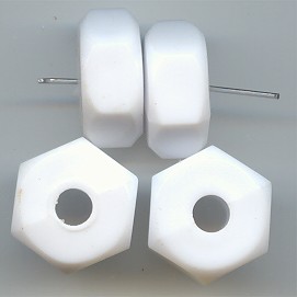 (image for) WHITE 10x19MM NUT HEXAGON BEADS - Lot of 12