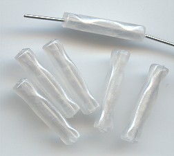 WHITE PEARLIZED 20X4MM FACETED TUBE BEADS - Lot of 12