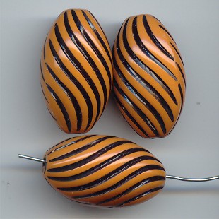 OCKER BLACK SWIRL 30X17MM OVAL BEADS - Lot of 12