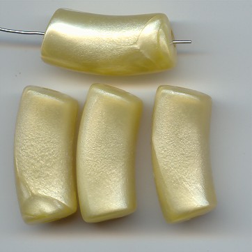 (image for) PASTEL YELLOW METALLIC 34X15MM NOODLE BEADS - Lot of 12