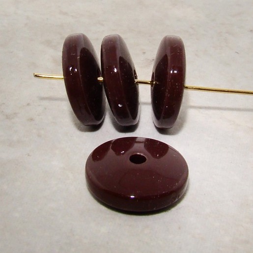 (image for) DARK BROWN 17X6MM SMOOTH ROUND SPACER BEADS - Lot of 12