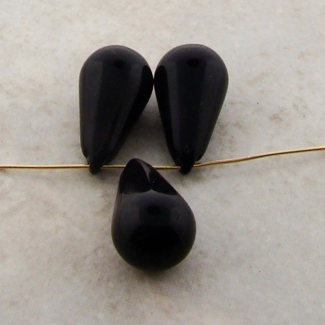 (image for) JET 21X11MM SMOOTH PEARSHAPE PENDANTS - Lot of 12