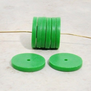 (image for) GREEN 15MM SMOOTH SPACER DISC BEADS - Lot of 12