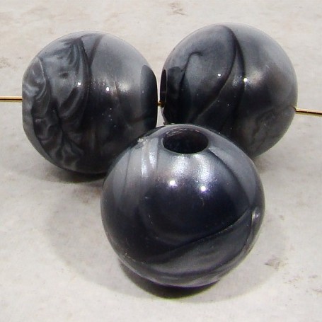 (image for) GREY MARBLE 22X20MM SQUASH ROUND BEADS - Lot of 12