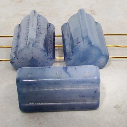 (image for) BLUE MARBLE 30X19MM 3-HOLE TRIANGLE SPACER BEADS - Lot of 12
