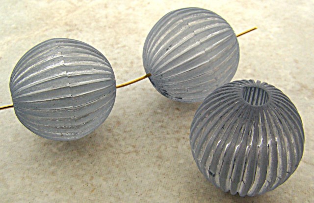 (image for) GREY MATTE 23MM FLUTED ROUND LARGE 5MM HOLE BEADS - Lot of 12