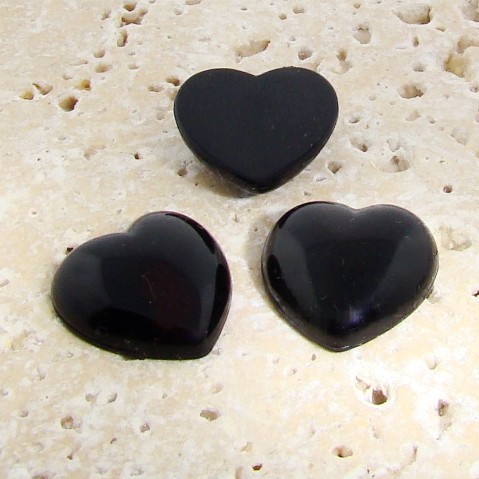 (image for) Jet Opaque Smooth - 18mm. Heart Domed Cabochons - Lots of 144