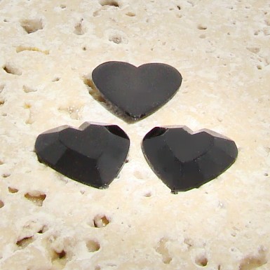 (image for) Jet Opaque Faceted - 15mm. Heart Domed Cabochons - Lots of 144