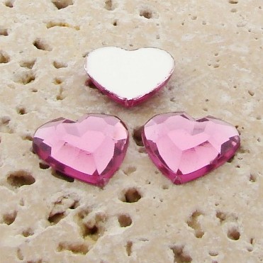 (image for) Light Pink Jewel Faceted - 15mm. Heart Cabochons - Lots of 144