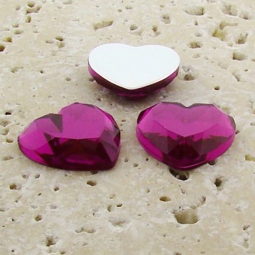 (image for) Fuchsia Jewel Faceted - 18mm. Heart Cabochons - Lots of 144