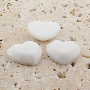 (image for) White Opaque Faceted - 18mm. Heart Domed Cabochons - Lots of 144