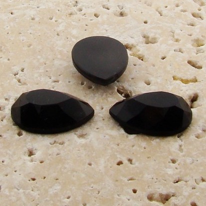 (image for) Jet Opaque Faceted - 25x18mm. Pear Domed Cabochons - Lots of 72