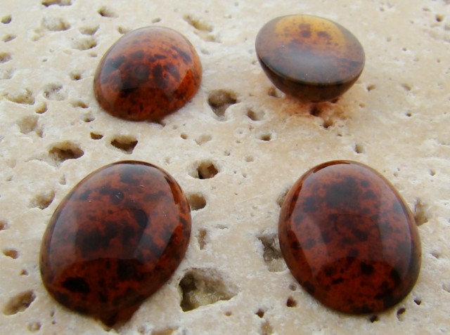 (image for) 18X13mm. TORTOISE SHINY MARBLE OVAL CABOCHONS - Lot of 48